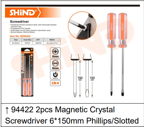 Shind 2 Pcs Magnetic Crystal Screwdriver Phillips/Slotted