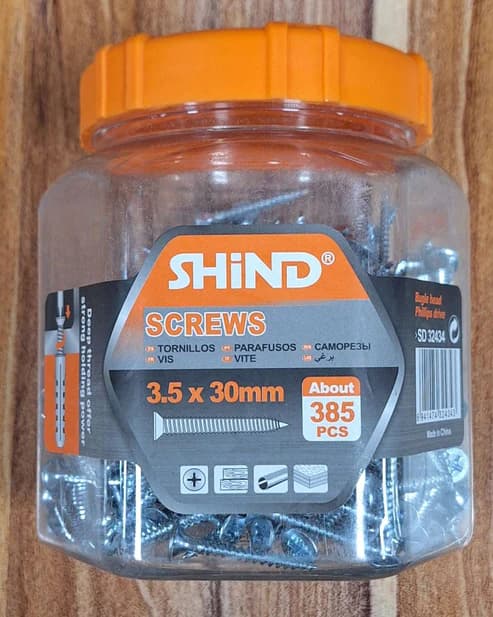 Shind Chip Board Screws Jar Silver 3.5mm