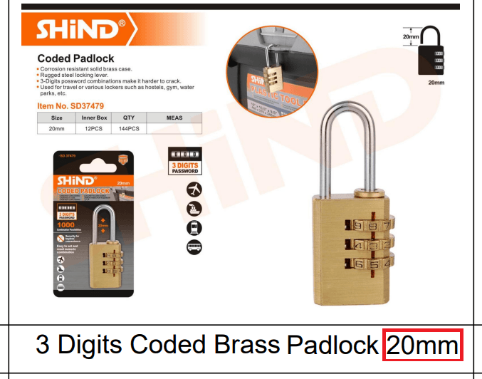 Shind 3 Digits Coded Padlock 20mm