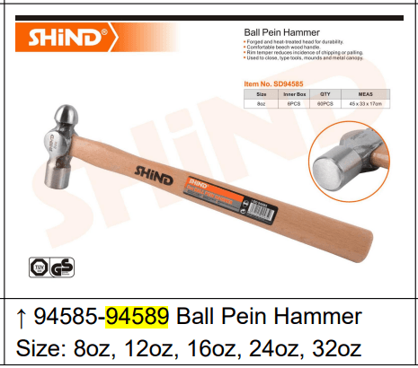 Shind Hammer Wood Handle Ball Pen 32 oz