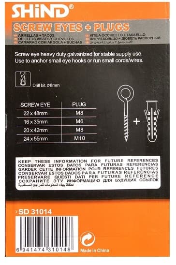 Shind Screw Eyes + Plugs