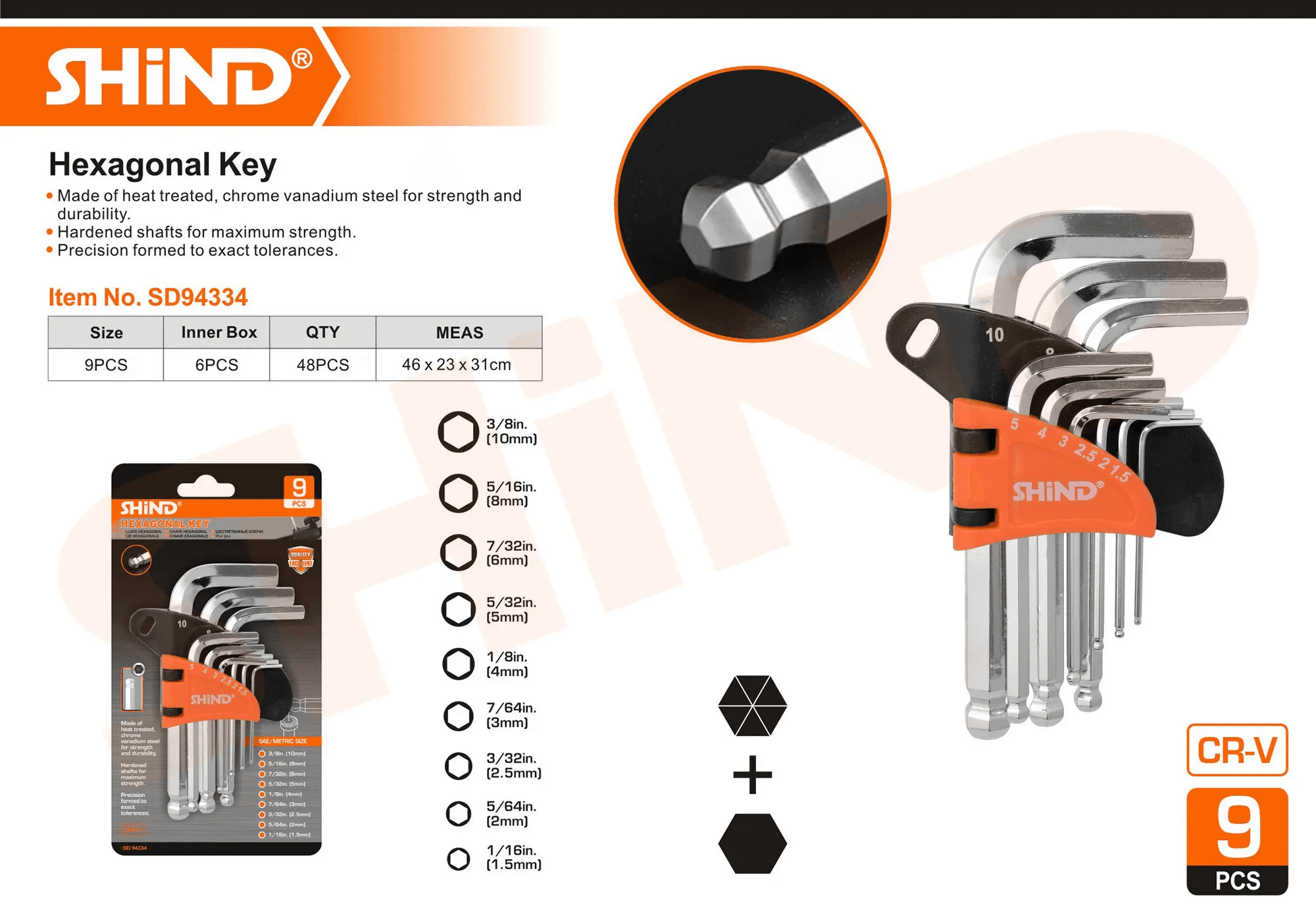 Shind - 9 Pcs Hexagon Allen Key Ball