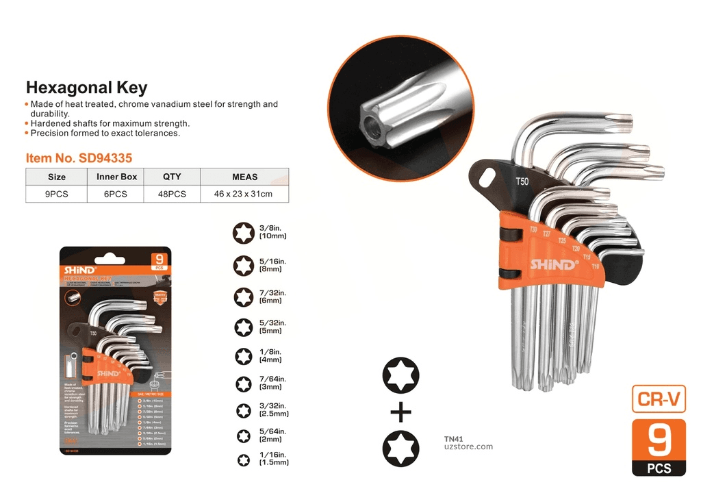 Shind - 9 Pcs Hexagon Allen Key Star