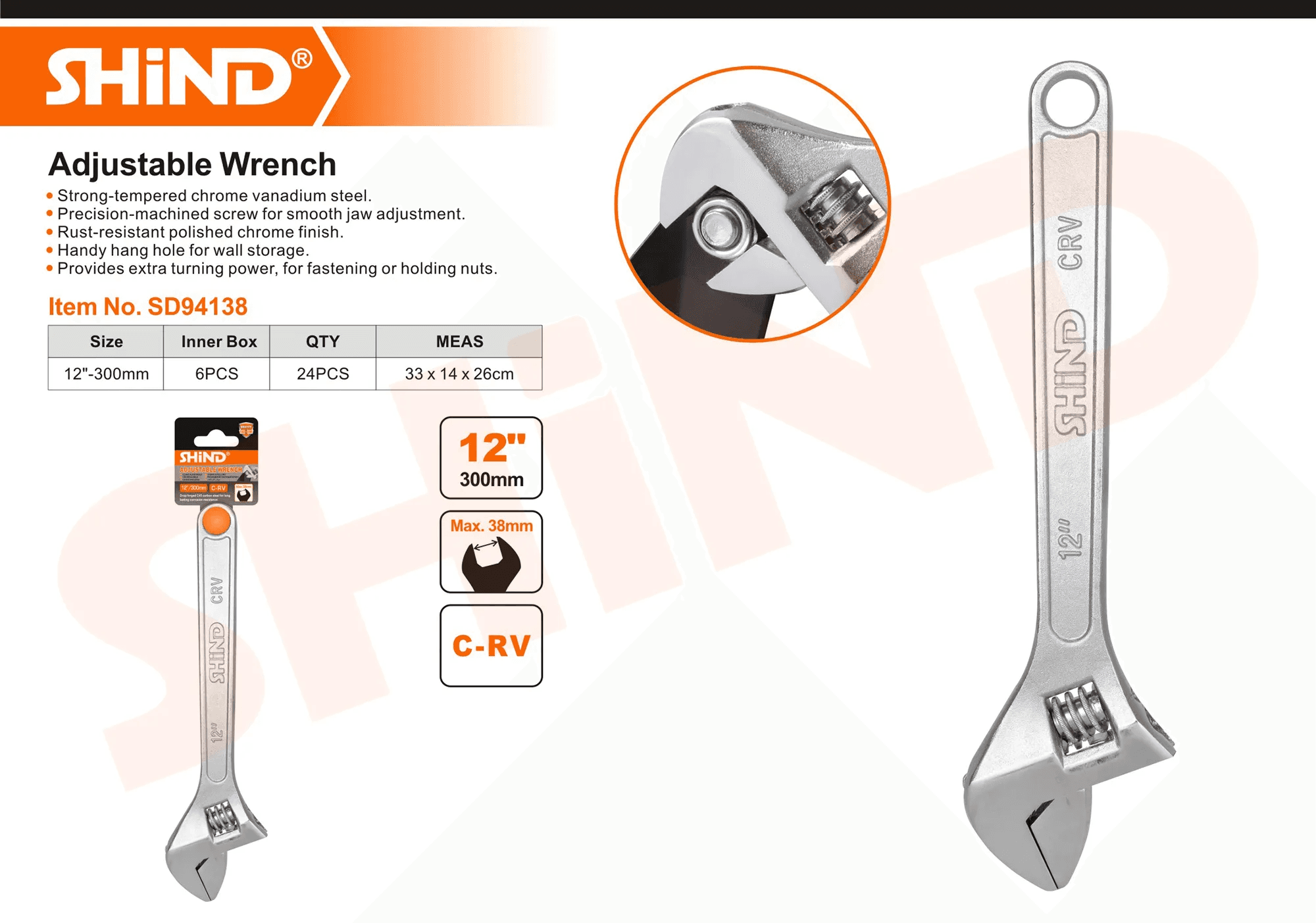 Shind Adjustable Wrench with light Handle