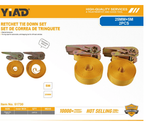 Yiad Hookless Ratchet Tie Down 2 Pec 2.5cm x 5m