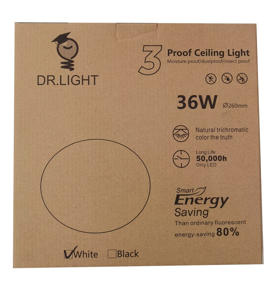 DrLight 3 Proof Ceiling Light 36W Moisture, Dust and Insect Proof- 26cm