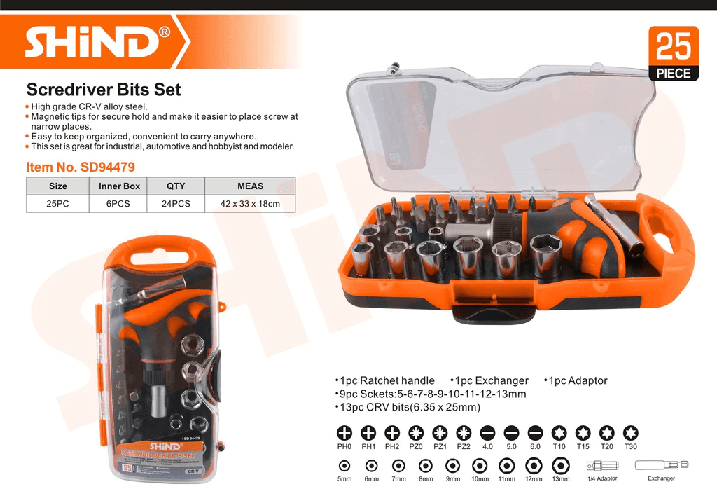 Shind 25 Pcs Screwdriver Socket-Bit Set