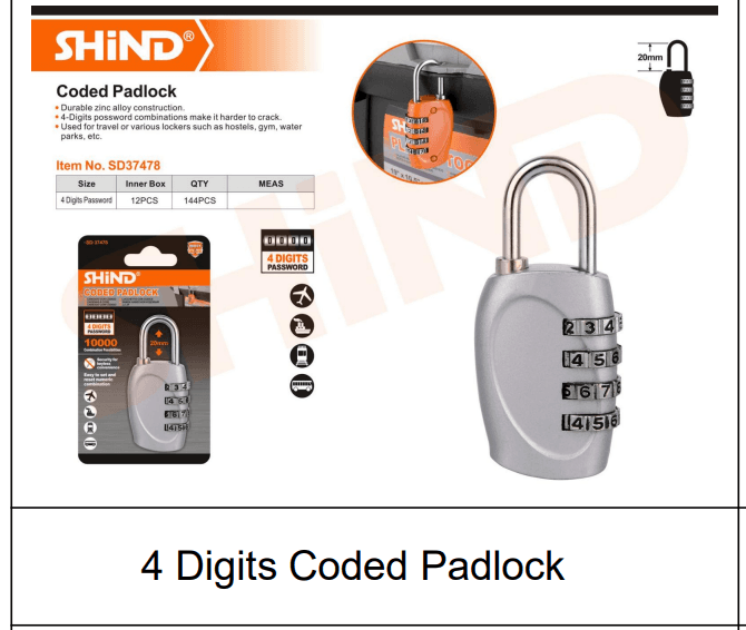Shind 4 Digits Coded Padlock