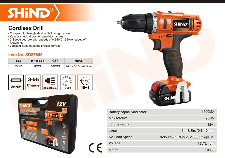 Shind Cordless Impact Drill 25NM Dual Speed