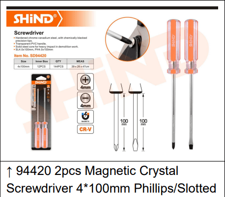 Shind 2 Pcs Magnetic Crystal Screwdriver Phillips/Slotted