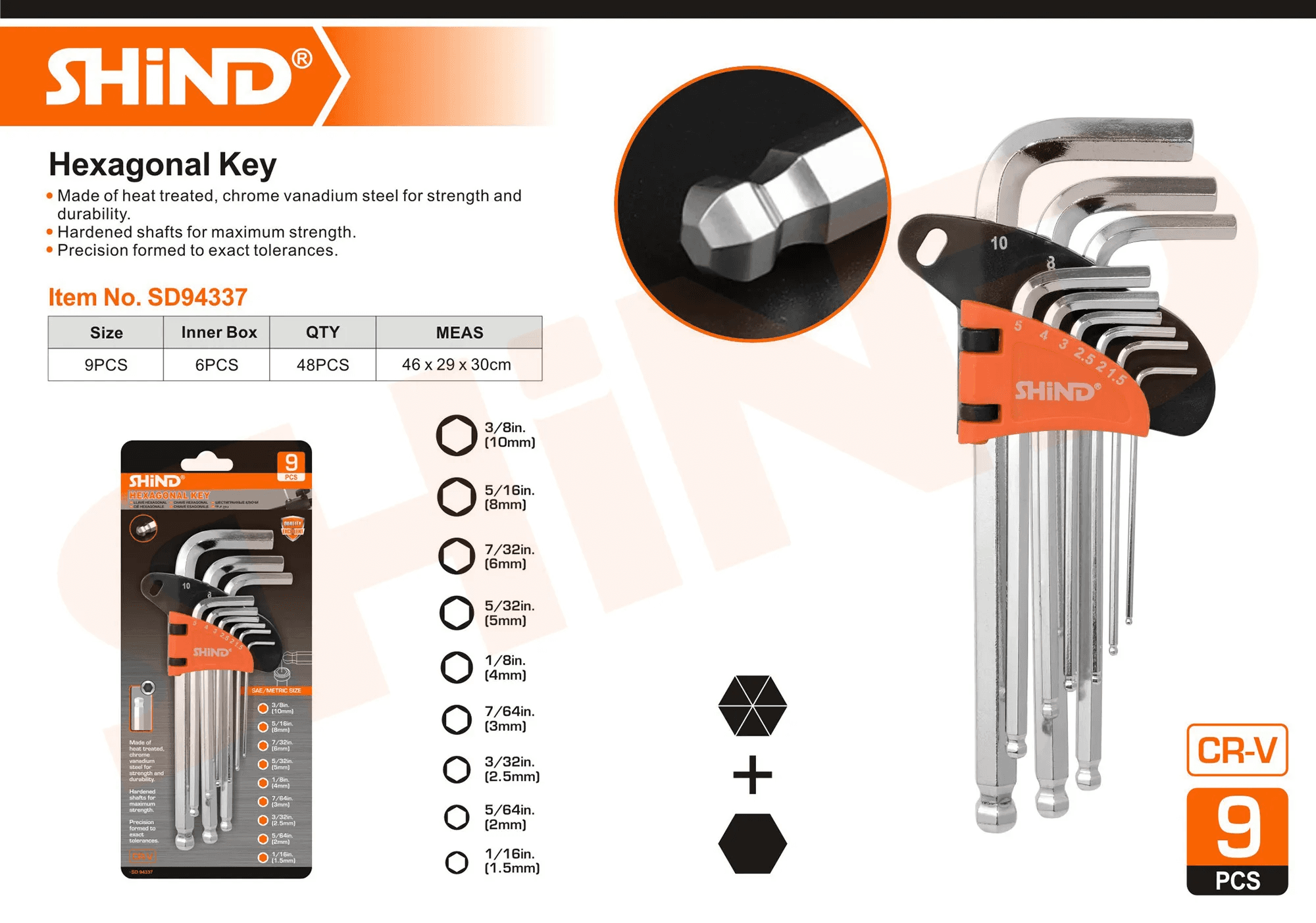 Shind - 9 Pcs Hexagon Allen Key Ball