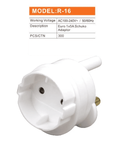 Redisson 3 Pin to 2 Pin 16A Schuko Adaptor R-16
