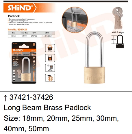 Shind-Long Beam Brass Padlock