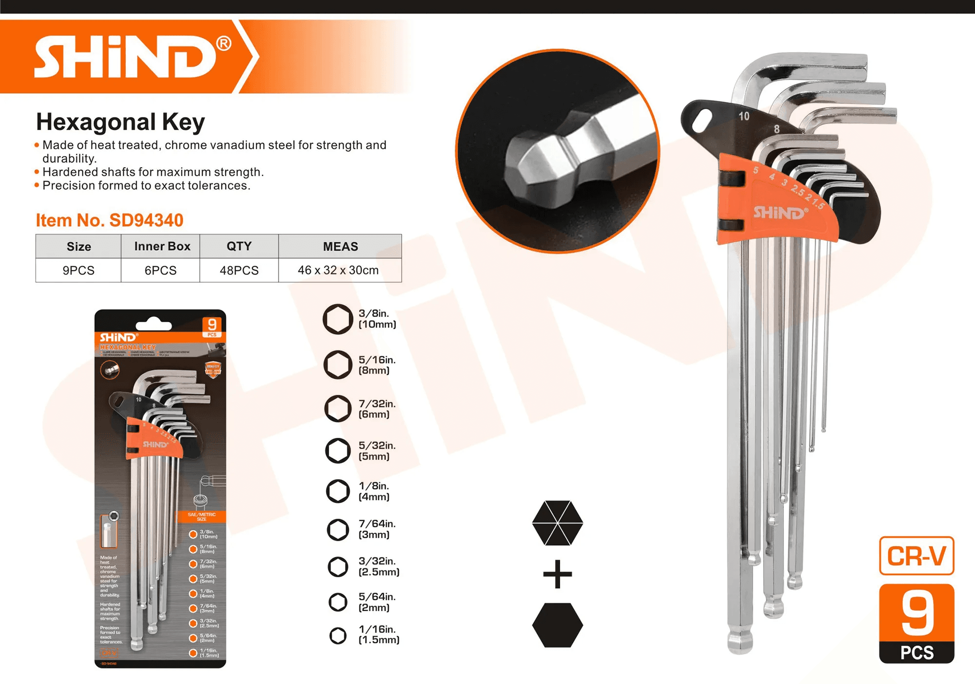 Shind - 9 Pcs Hexagon Allen Key Ball