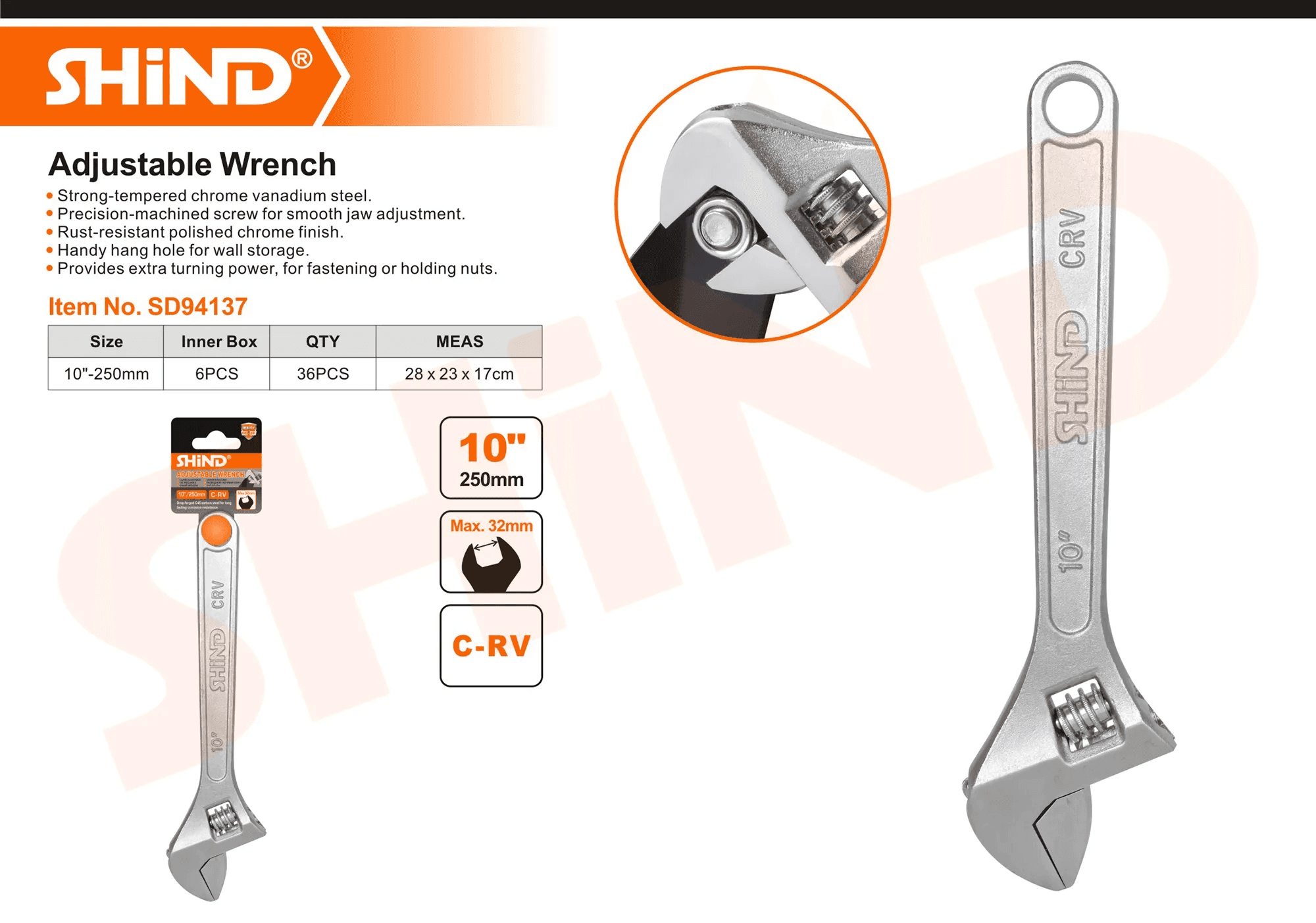 Shind Adjustable Wrench with light Handle