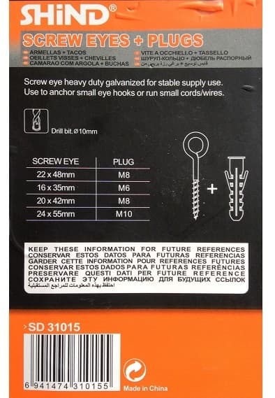 Shind Screw Eyes + Plugs