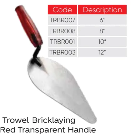 Trowel Bricklaying Red Transparent Handle